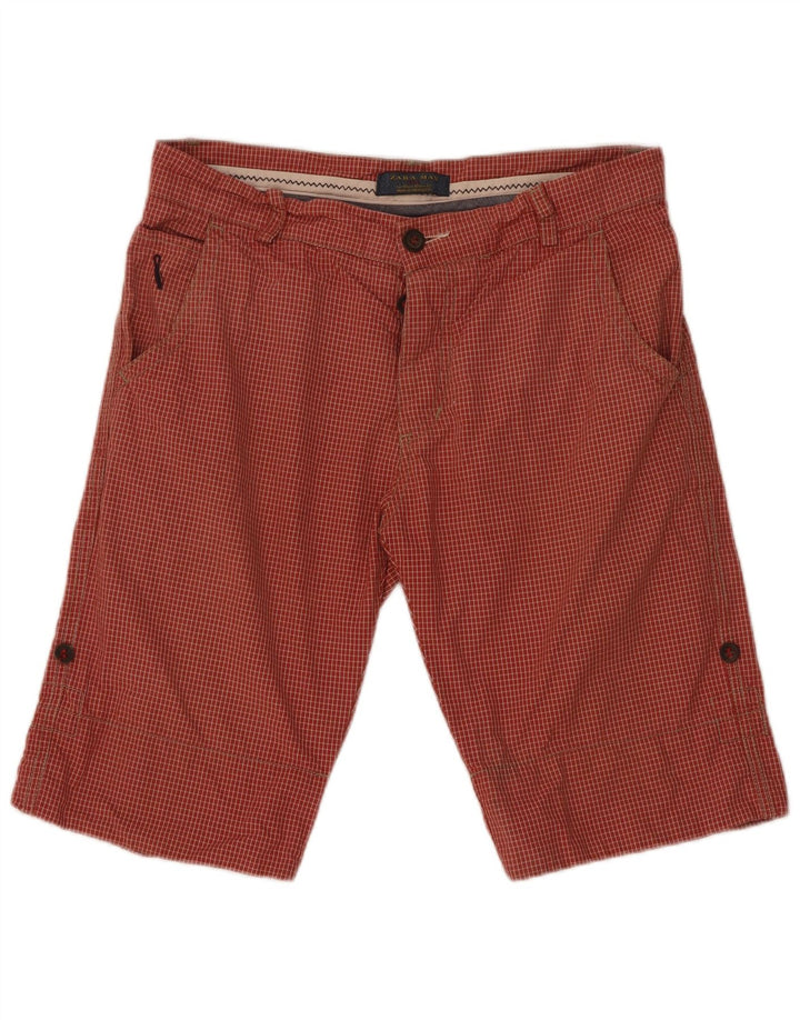 Zara Herren Chinoshorts EU 42 Large W32 Rot karierte Baumwolle