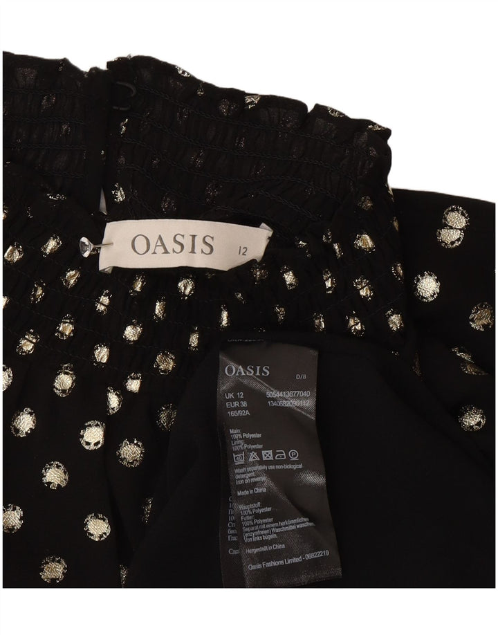 Oasis Langarm-Blusenoberteil für Damen UK 12 Mittelschwarz gepunktetes Polyester