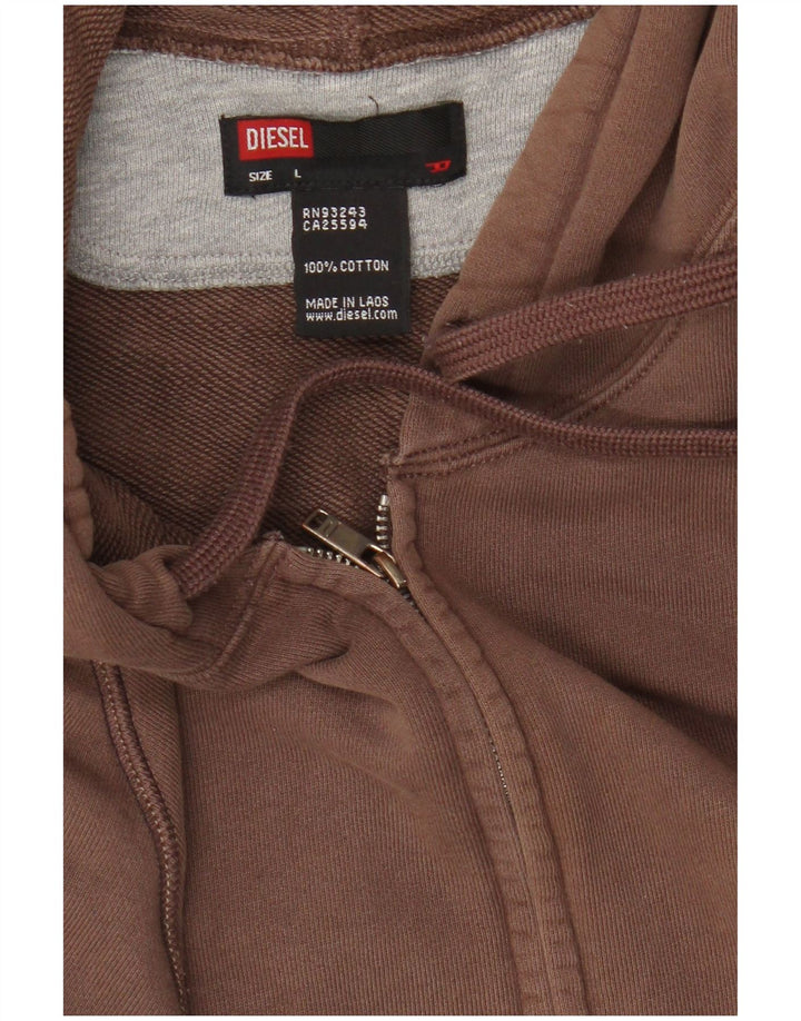 Diesel Womens Graphic Zip Hoodie Pullover Große braune Baumwolle