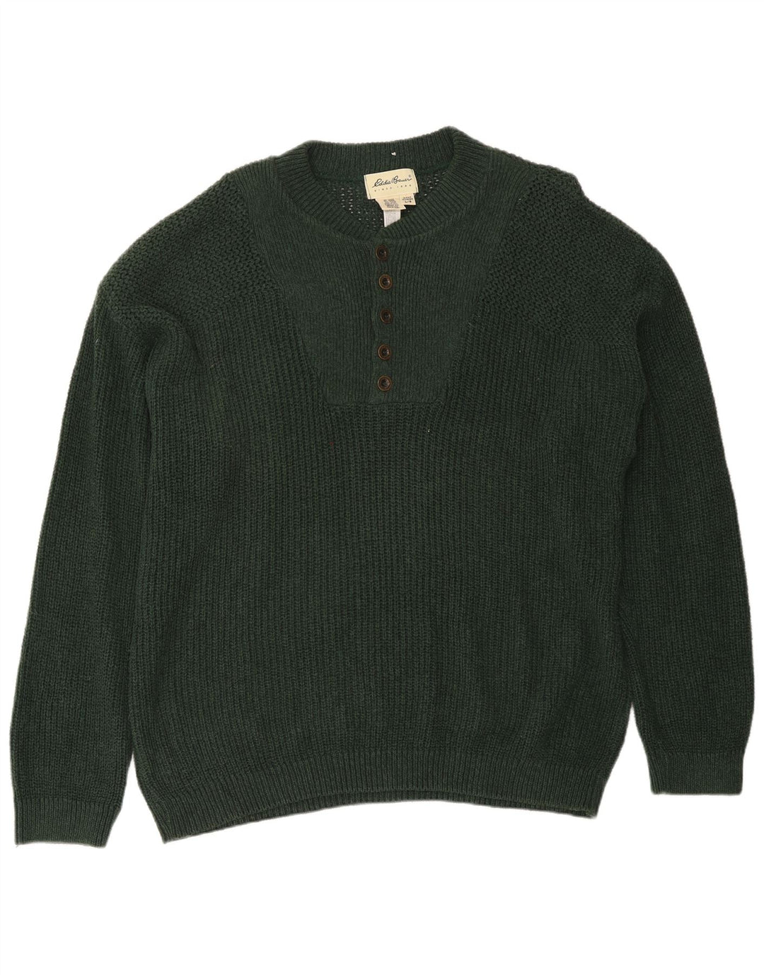 Eddie Bauer Herren-Pullover mit Knopfkragen, groß, grüne Baumwolle
