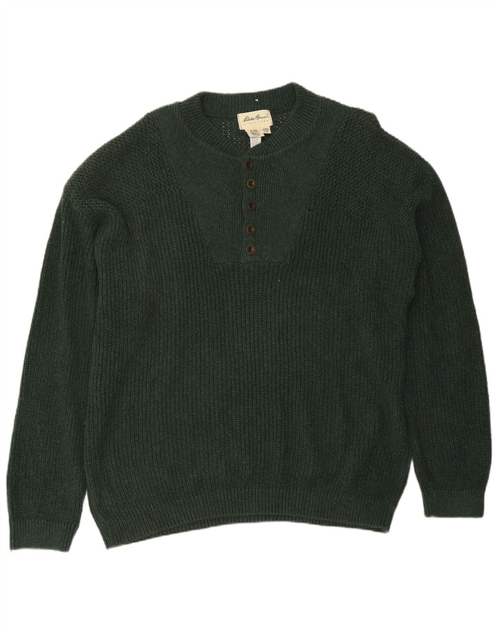 Eddie Bauer Herren-Pullover mit Knopfkragen, groß, grüne Baumwolle