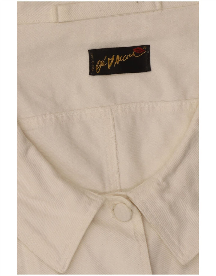 Vintage Damen Kurzarm-Hemdbluse UK 12 Mittelweiß