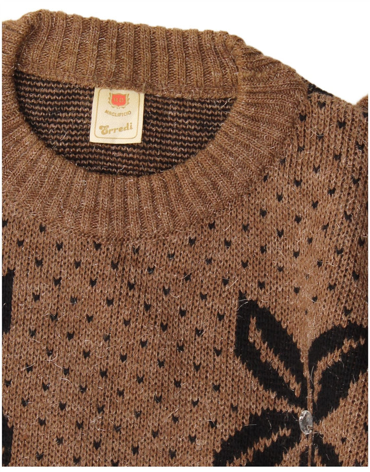 Erredi Damen-Pullover mit Rundhalsausschnitt, Gr. 42, Größe L, braun, geblümt