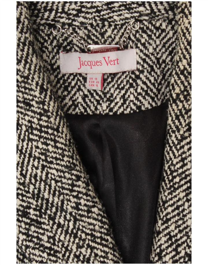 Jacques Vert Damenmantel UK 18 XL Schwarzes Fischgrätenmuster aus Polyester