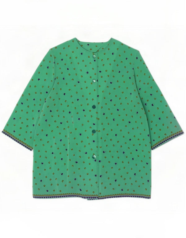 Vintage Damen Kurzarm-Hemdbluse UK 16 Large Green Floral