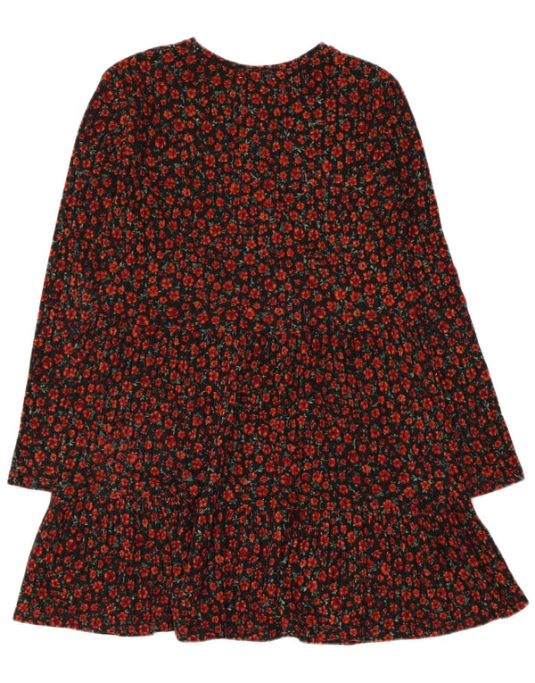 Zara Damen Langarm-Stufenkleid UK 12 Mittelschwarz geblümt
