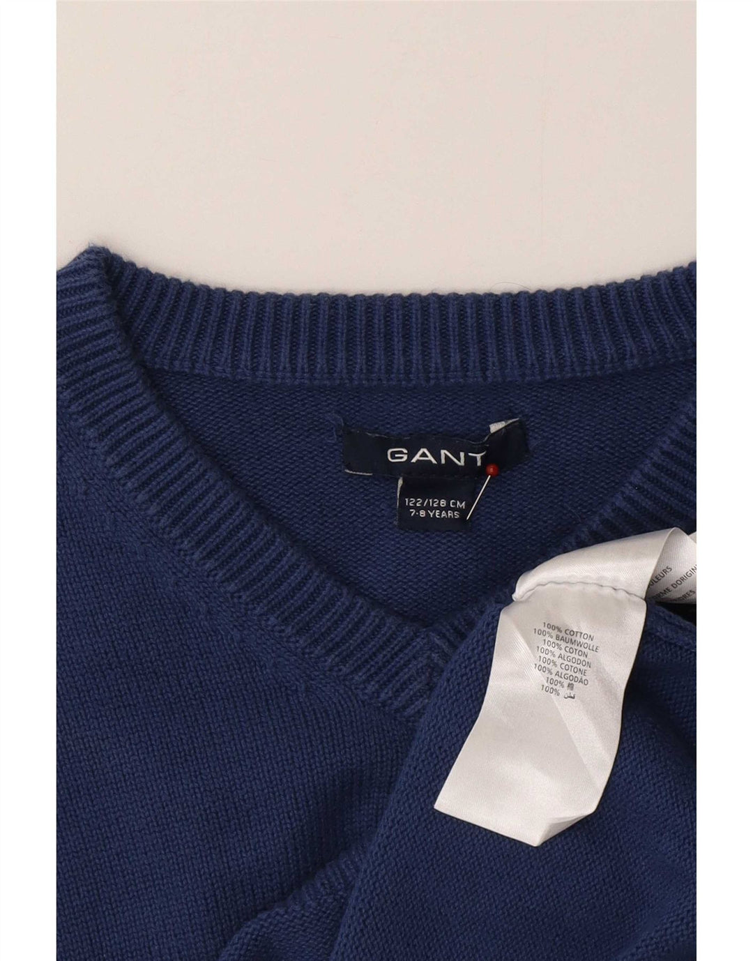 Gant Jungen-Pullover mit V-Ausschnitt, 7–8 Jahre, blaue Baumwolle