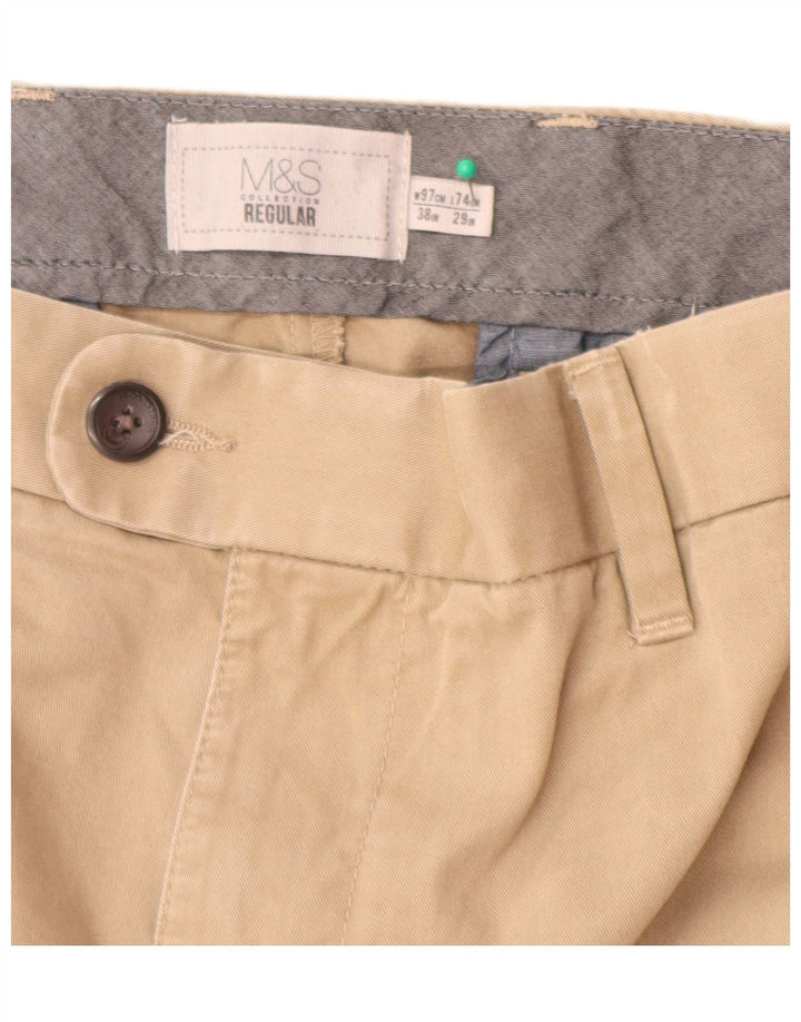 Marks & Spencer Herren-Anzughose in normaler Passform, W38, L29, Beige, Baumwolle