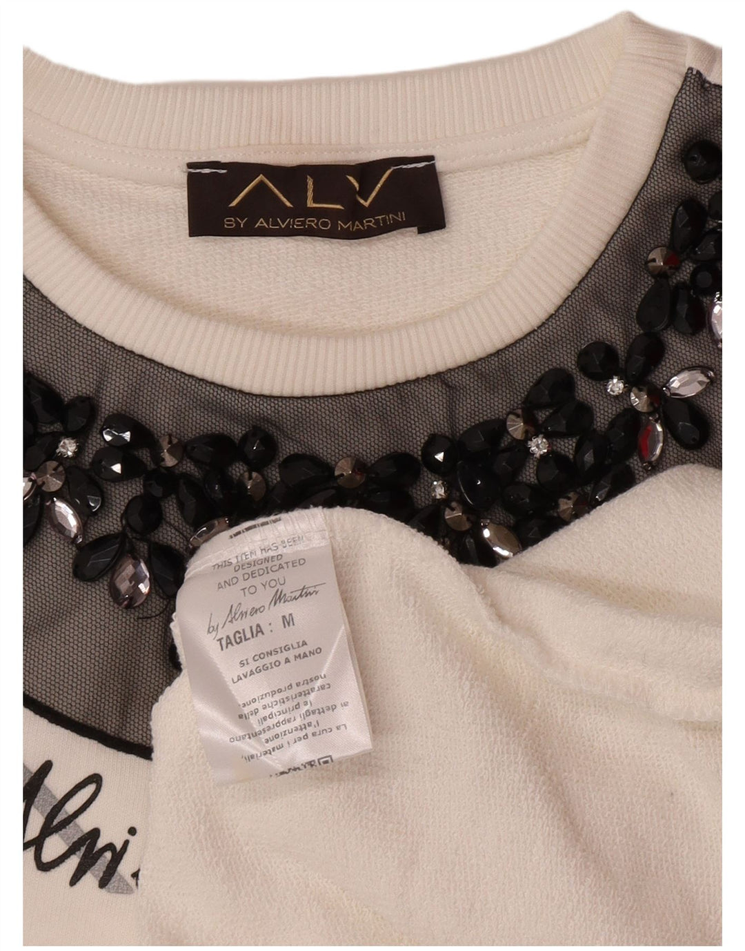 ALVIERO MARTINI Damen Grafik-Sweatshirt-Pullover UK 14 Mittelweiße Baumwolle