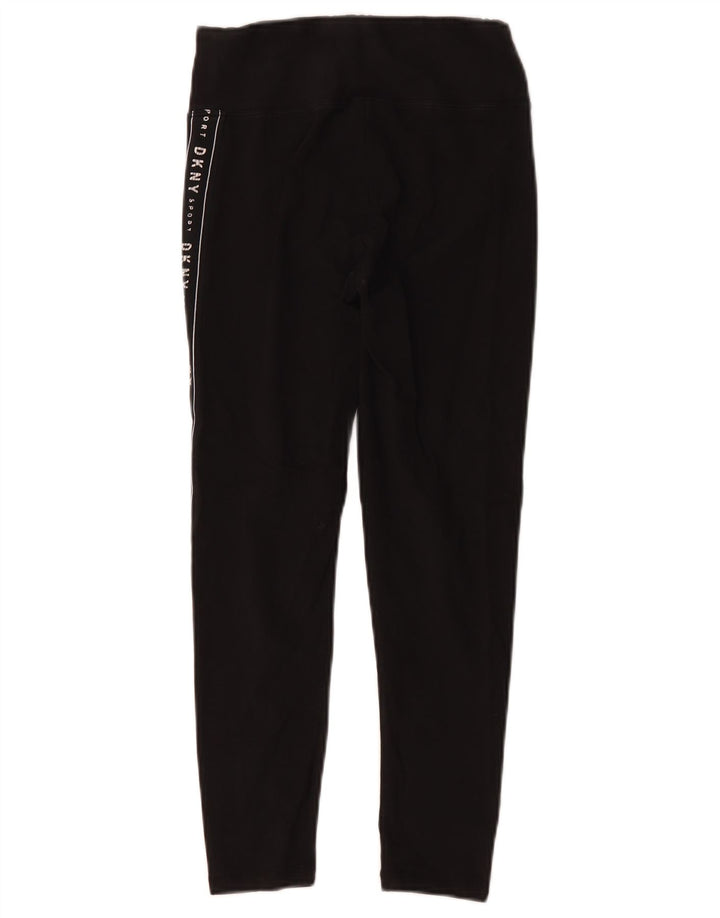 Dkny Womens Crop Graphic Leggings UK 8 Small Schwarze Baumwolle