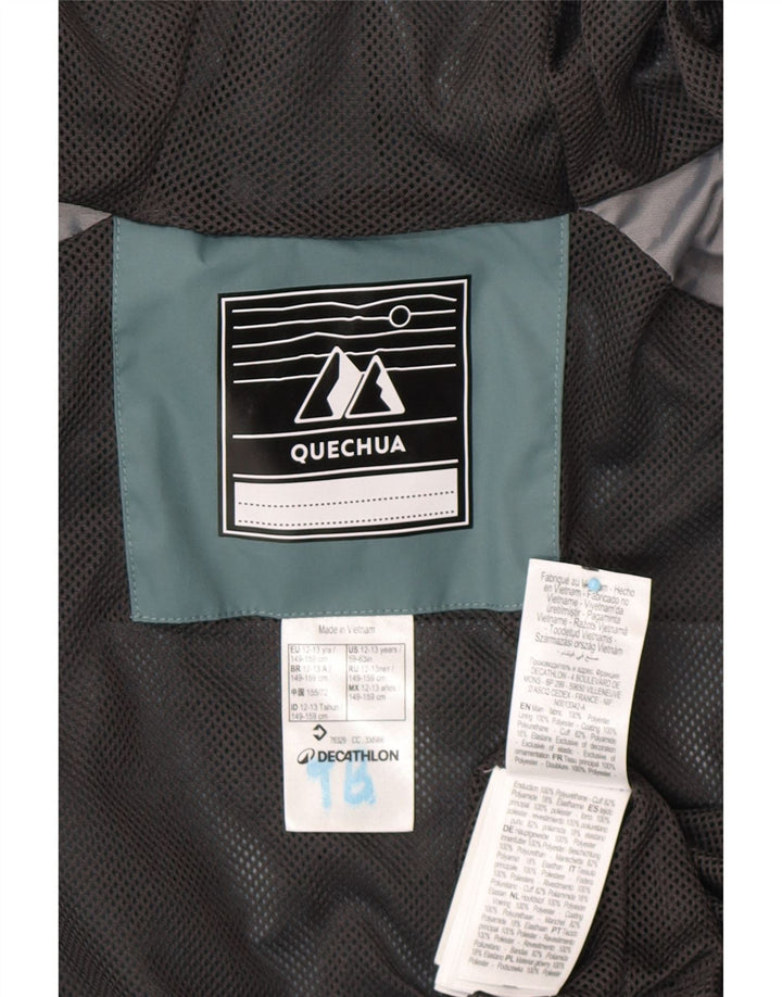 DECATHLON Quechua-Regenjacke mit Kapuze für Jungen, 12–13 Jahre, grünes Polyester