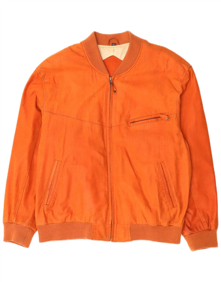 C&A Herren Leder Bomberjacke UK 40 Large Orange Leder