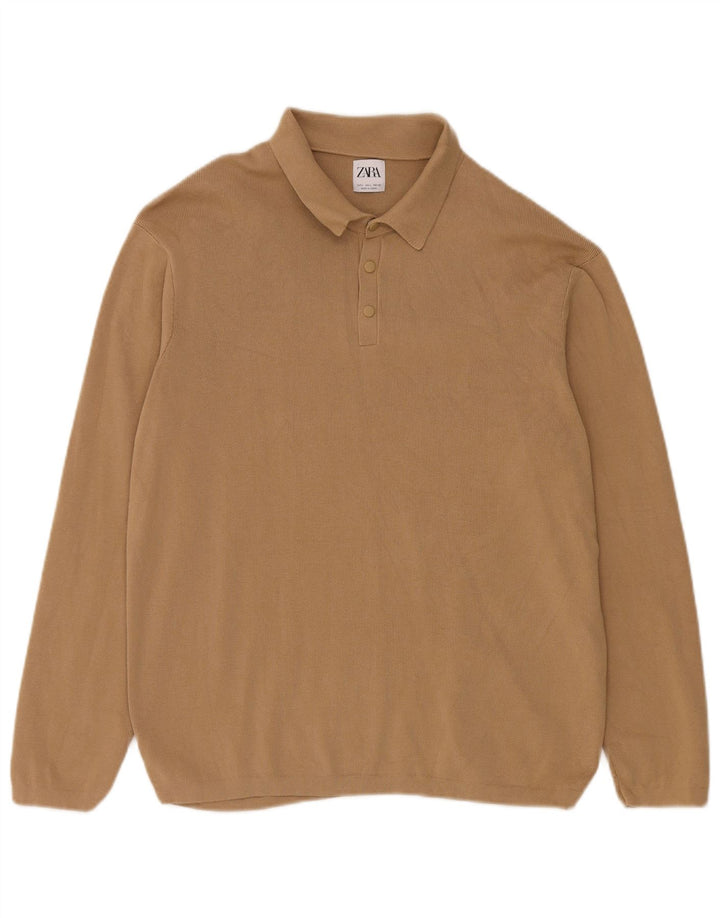 Zara Herren-Pullover mit Rollkragen, groß, beige Baumwolle