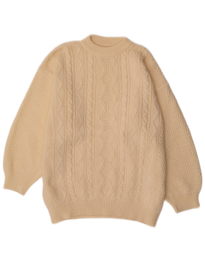 VINTAGE Damen Pullover mit Rundhalsausschnitt UK 20 2XL Off White Polyacryl