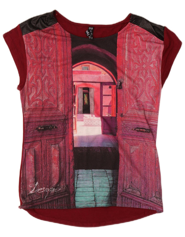 DESIGUAL Grafik-T-Shirt für Damen, UK 10, Größe S, Burgunderrot, Viskose