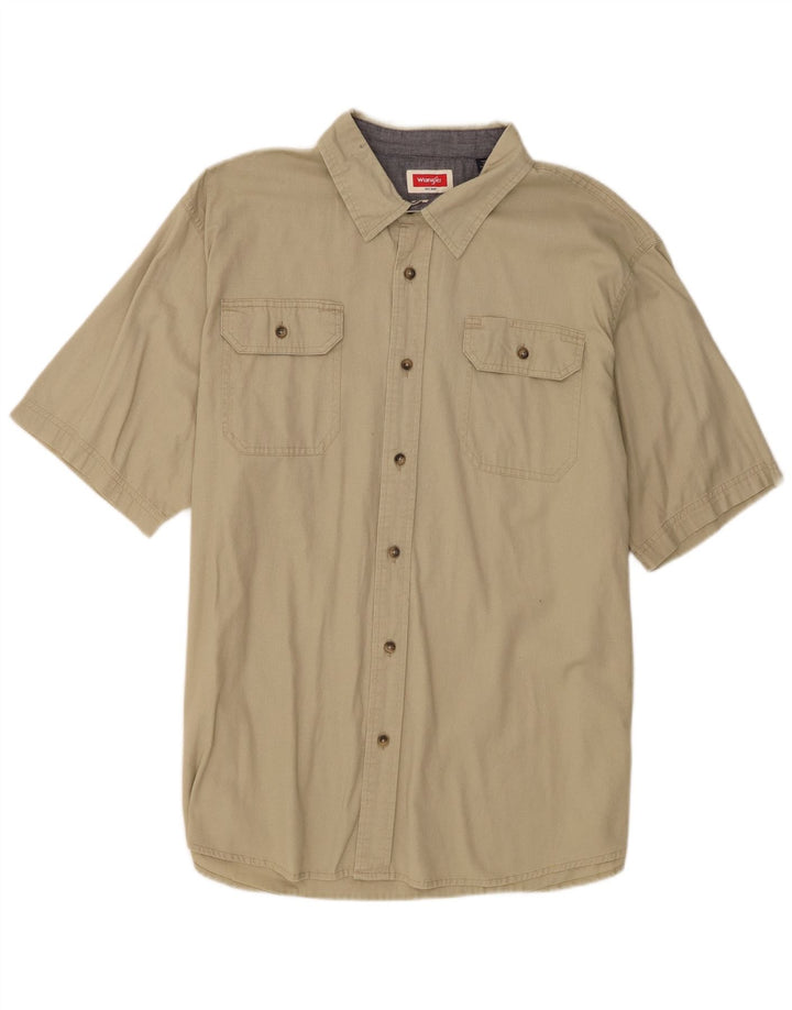 Wrangler Herren Kurzarmhemd XL Khaki Baumwolle