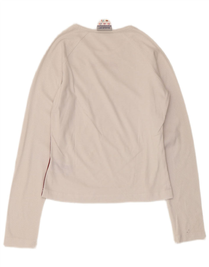 Reebok Womens Graphic Top Langarm UK 10 Small Weiße Baumwolle