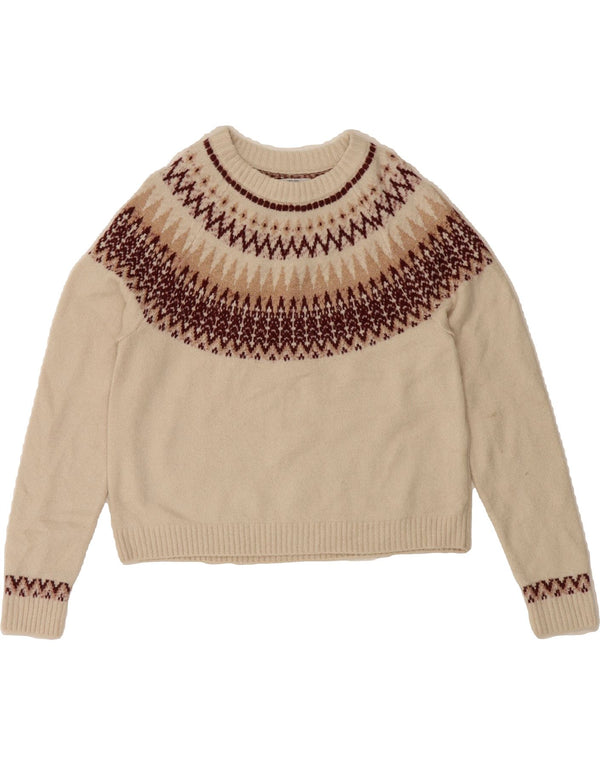 ONLY Womens Boat Neck Jumper Sweater UK 10 Small Beige Fair Isle