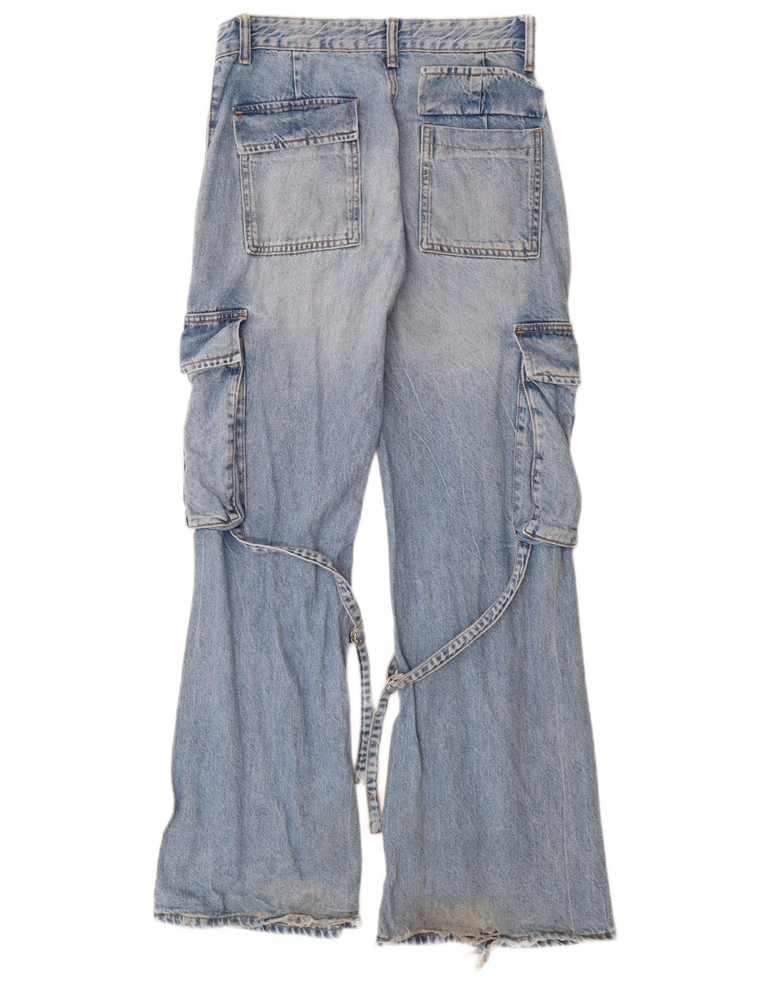 ZARA Damen Cargo Flared Jeans EU 34 2XS W24 L32 Blaue Baumwolle