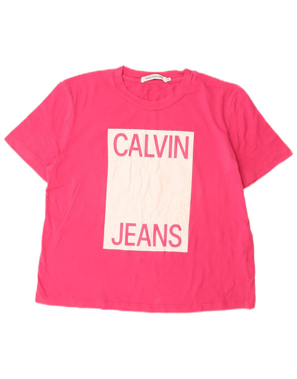 CALVIN KLEIN JEANS Damen Grafik T-Shirt Top UK 18 XL Rosa Baumwolle
