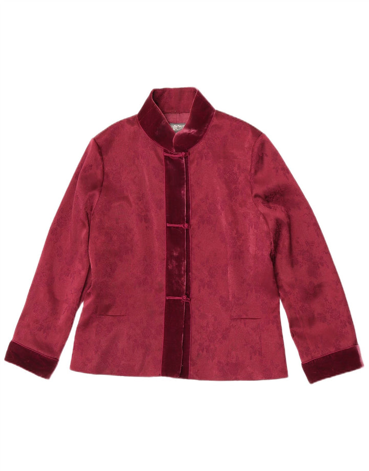 Blunauta Damen-Blazer mit 3 Knöpfen, übergroß, Größe 38, XS, Burgunderrot mit Blumenmuster