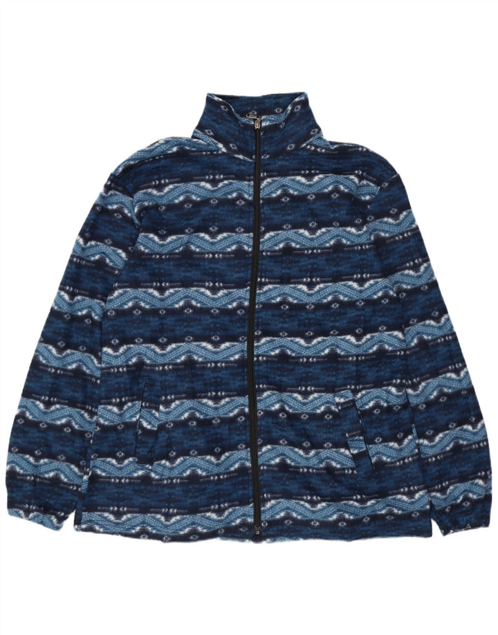 VINTAGE Herren Fleecejacke UK 38 Mittelblaue Fair-Isle-Baumwolle