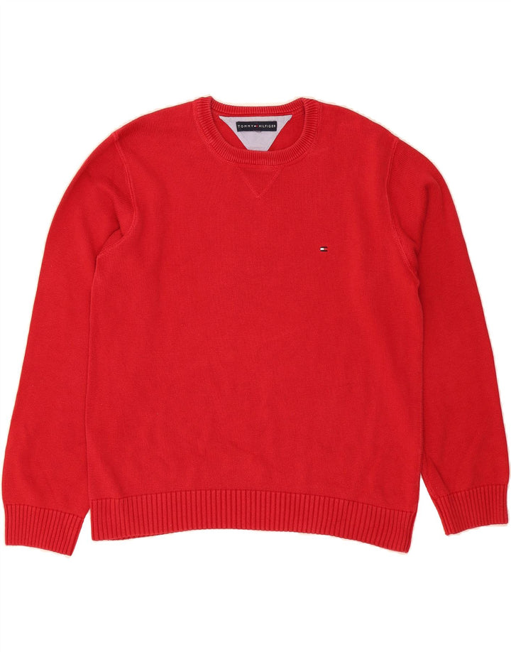 TOMMY HILFIGER Mens Crew Neck Jumper Sweater Large Red Cotton Vintage Tommy Hilfiger and Second-Hand Tommy Hilfiger from Messina Hembry 