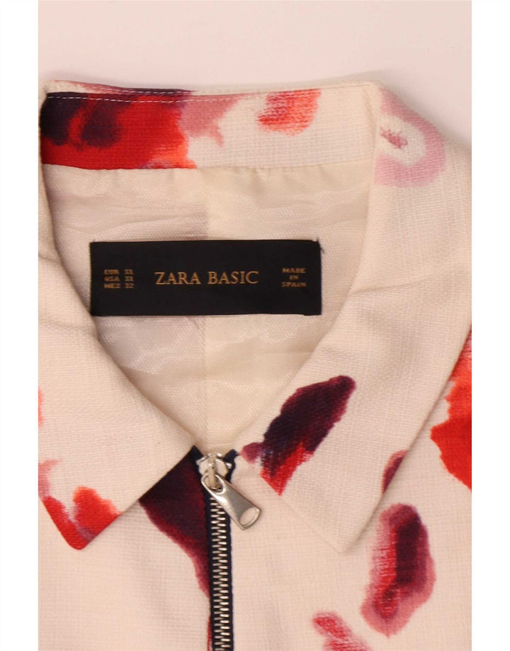 Zara Damen Bomberjacke UK 18 XL Weiß geblümte Baumwolle
