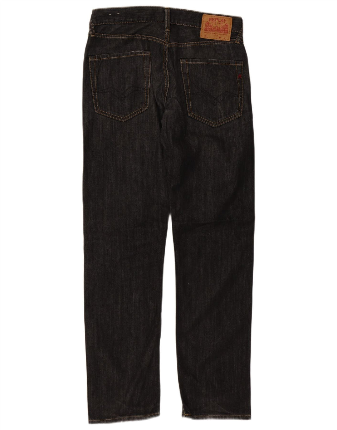Replay Herren Straight Jeans W32 L32 Schwarze Baumwolle