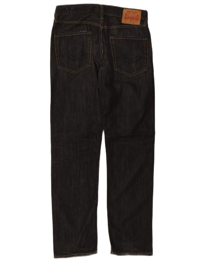 Replay Herren Straight Jeans W32 L32 Schwarze Baumwolle