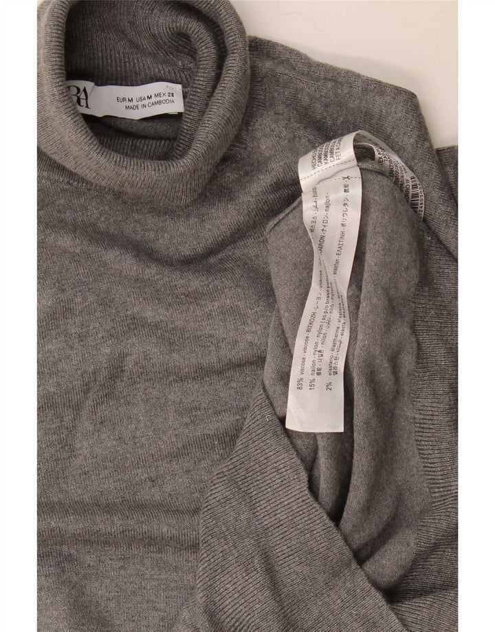 Zara Damen-Pullover mit Rollkragen, 3/4-Ärmel, UK-Gr. 12, mittelgraue Viskose