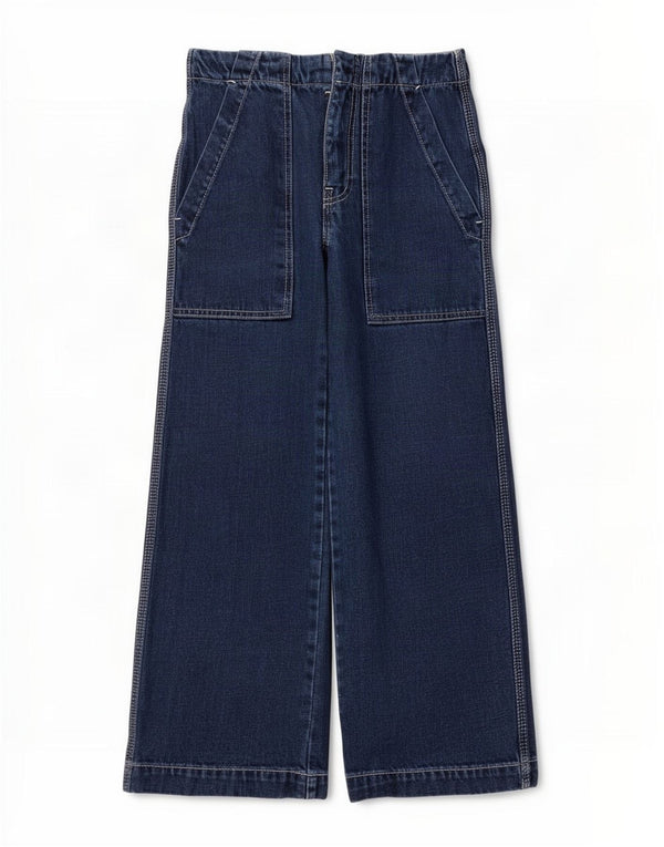 Topshop Damen High Rise Crop Wide Leg Jeans W25 L23 Blau Polyester