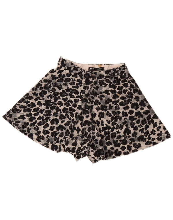Zara Damen Cullotes Shorts XS W24 Schwarzer Tierdruck