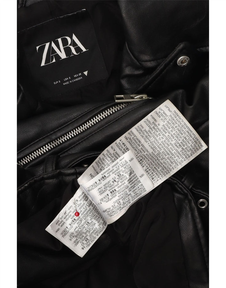 Zara Damen Crop Übergroße Bikerjacke aus Kunstleder UK 10 Small Schwarz