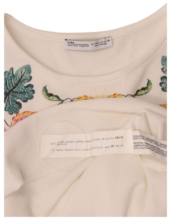 Zara Damen Etuikleid UK 14 Mittelweißes, geblümtes Polyester