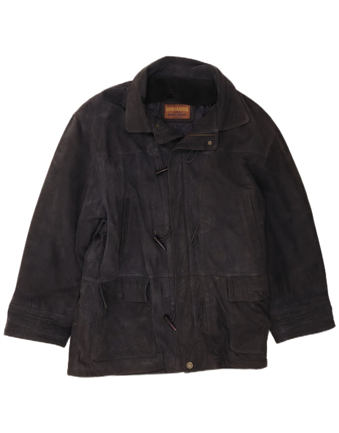 James Dillon Herren Wildleder Duffle Jacke UK 42 XL Marineblaues Leder