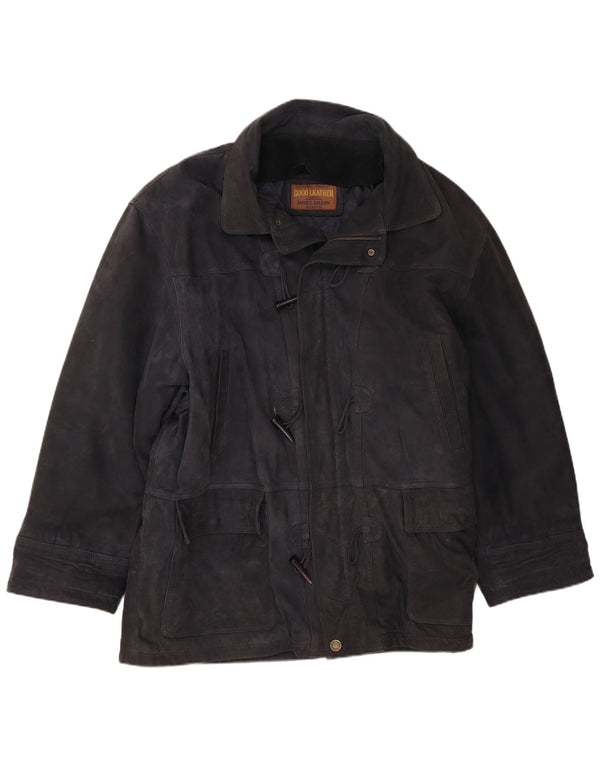 James Dillon Herren Wildleder Duffle Jacke UK 42 XL Marineblaues Leder