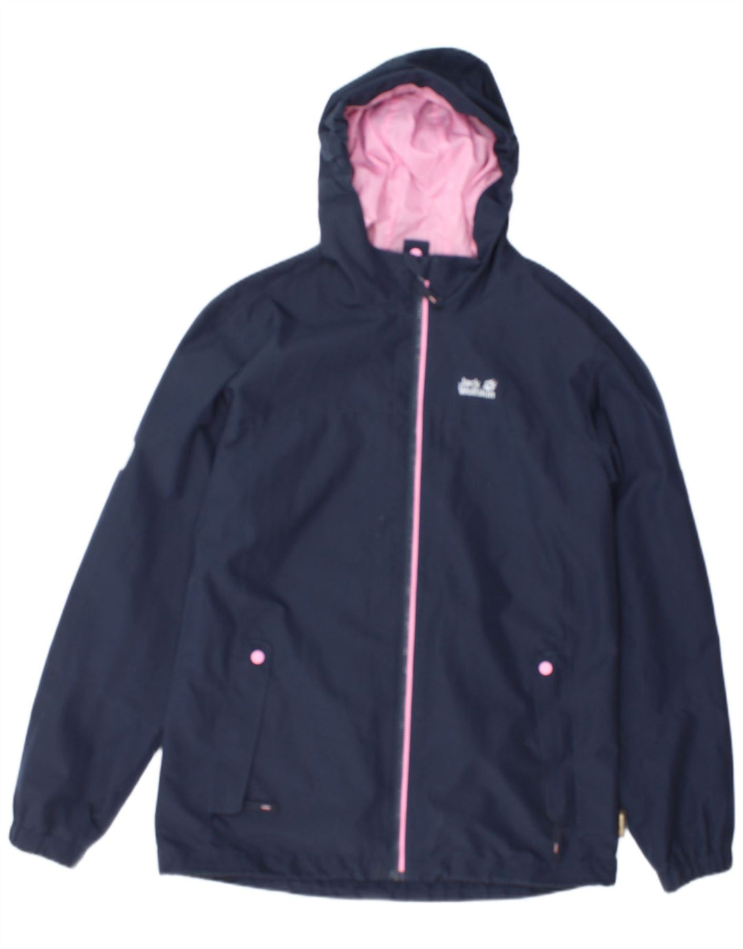 Jack Wolfskin Mädchen-Regenjacke mit Kapuze, 14–15 Jahre, marineblaues Polyester
