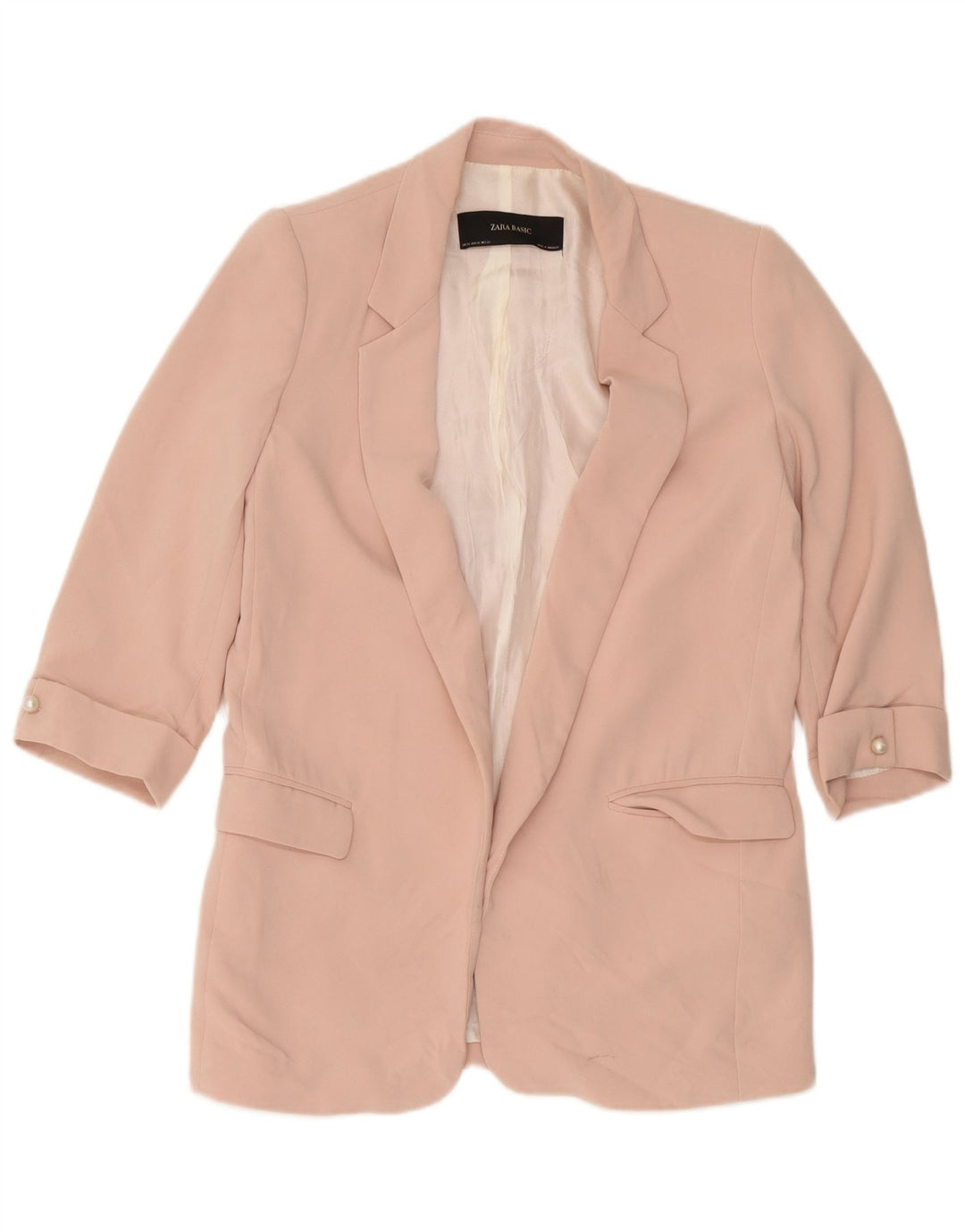 Zara Damen-Blazer mit 3/4-Ärmeln, offen, Gr. 6, XS, Rosa, Polyester
