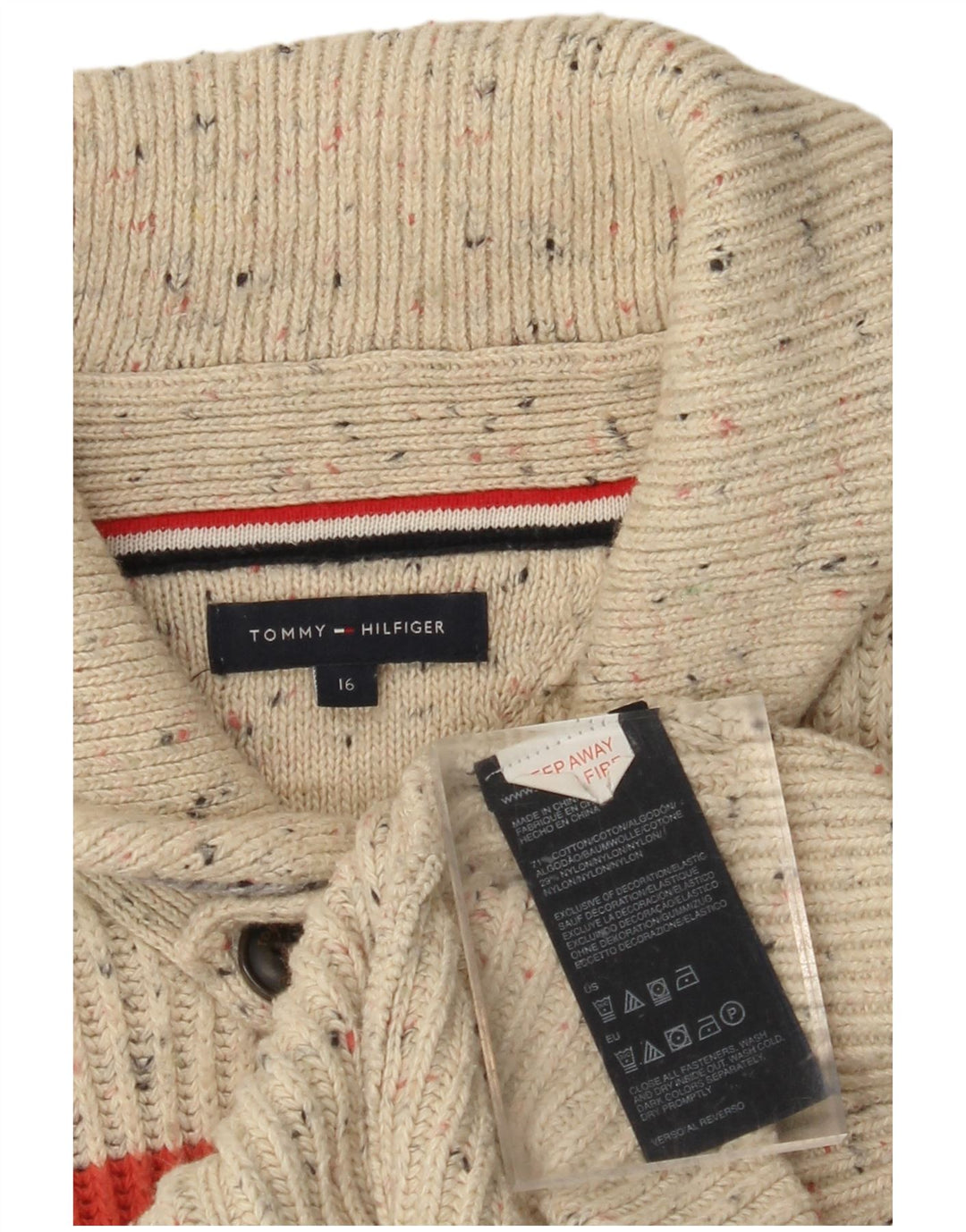 TOMMY HILFIGER Strickjacke für Jungen, 15–16 Jahre, Beige, Colourblock-Baumwolle