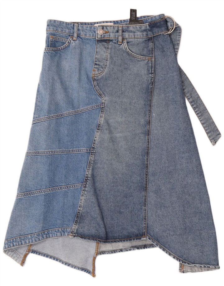 Zara Asymmetrischer Jeansrock für Damen, Größe S, W26, Blau, Patchwork, Baumwolle