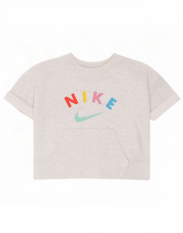 Nike Crop Graphic T-Shirt für Mädchen, 8–9 Jahre, Größe S, grau gefleckte Baumwolle