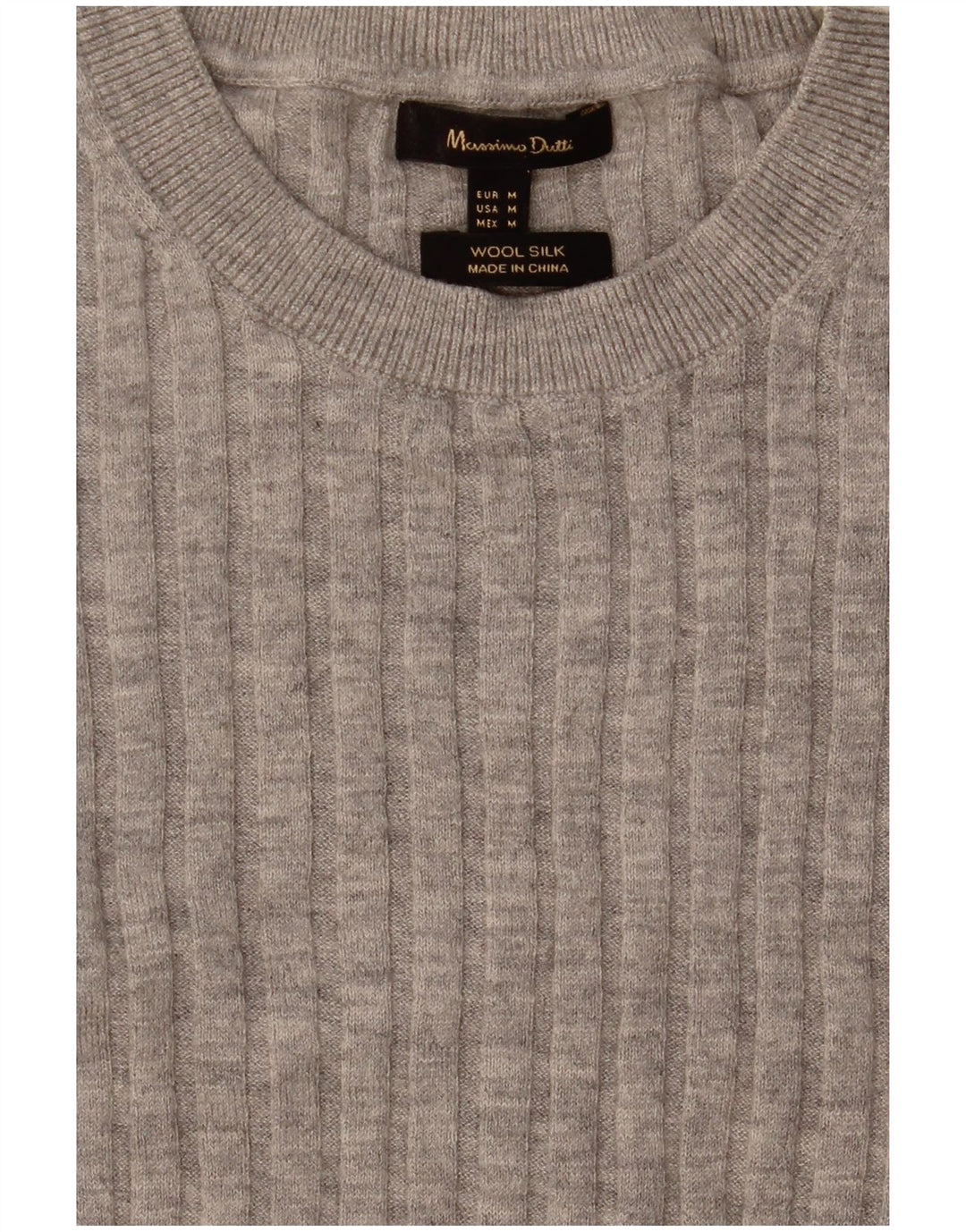 Massimo Dutti Damen-Pullover mit Rundhalsausschnitt, UK 12, mittelgraue Wolle