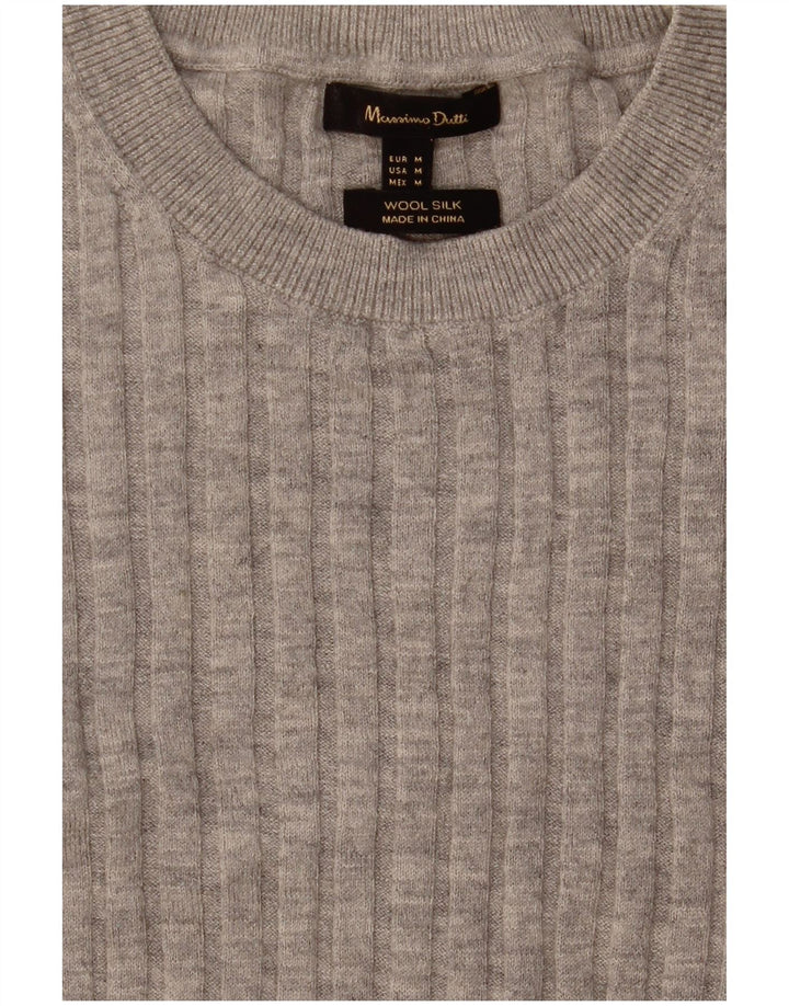 Massimo Dutti Damen-Pullover mit Rundhalsausschnitt, UK 12, mittelgraue Wolle