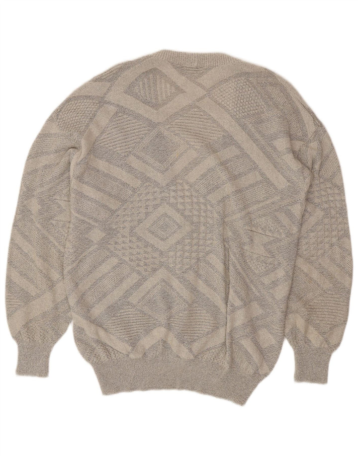 VINTAGE Herren Cardigan Pullover Große graue geometrische Baumwolle