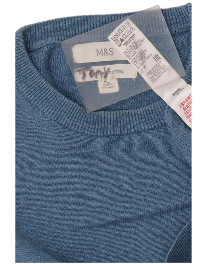 Marks & Spencer Herren-Pullover mit Rundhalsausschnitt, mittelblaue Baumwolle