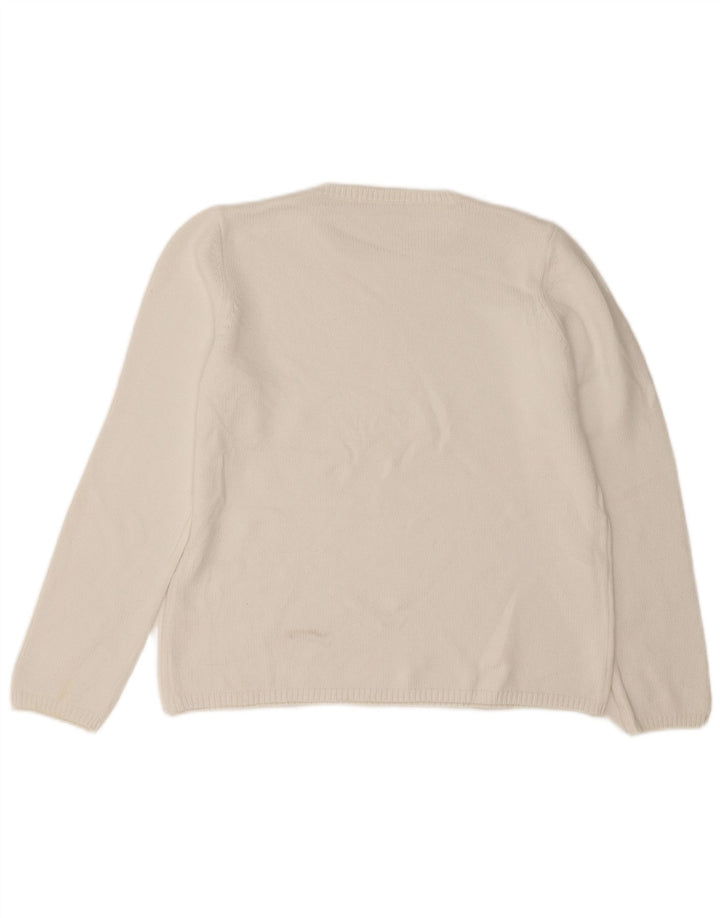 Marks & Spencer Damen-Pullover mit Rundhalsausschnitt, UK 16, Größe L, weiße Baumwolle