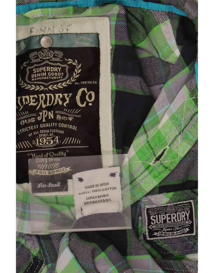 SUPERDRY Herren-Flanellhemd, klein, grün kariert, Baumwolle