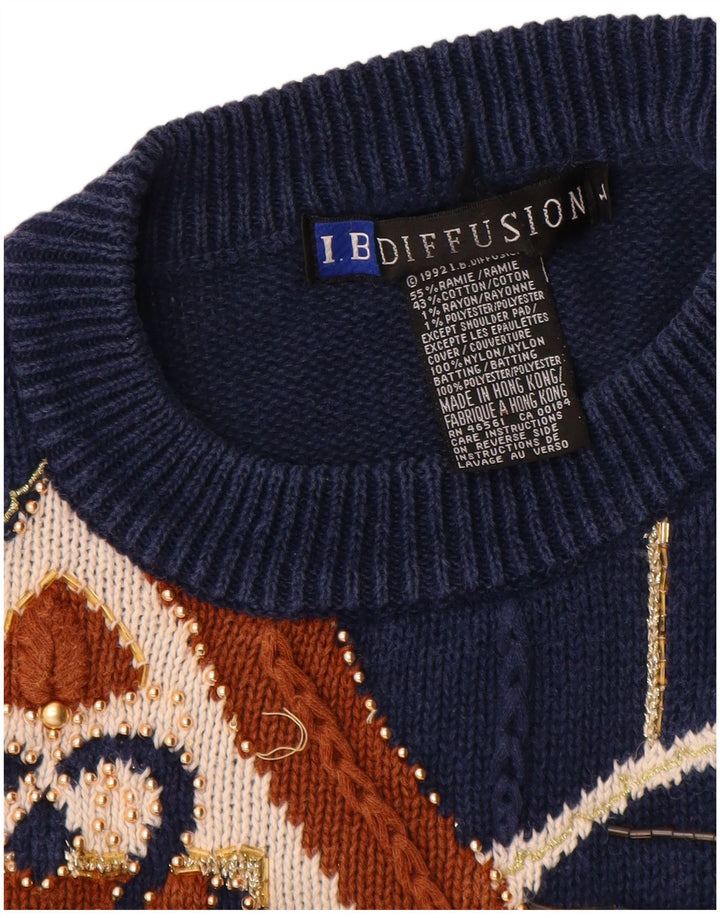 I.B Diffusion Damen-Pullover mit Rundhalsausschnitt, Gr. 16, Marineblau, Paisleymuster
