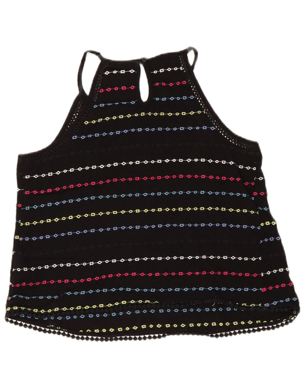 Superdry Damen Crop Neckholder Top UK 10 Small Schwarz gestreifte Viskose